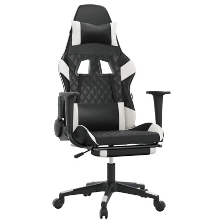 vidaXL Gaming-Stuhl mit Massage & Fußstütze Schwarz & Weiß Kunstleder