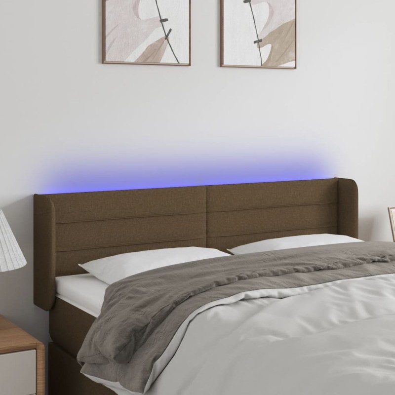 vidaXL LED Kopfteil Dunkelbraun 147x16x78/88 cm Stoff