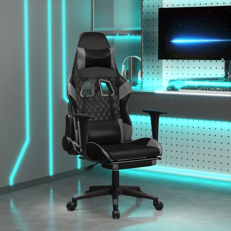 vidaXL Gaming-Stuhl mit Fußstütze Schwarz und Grau Kunstleder vidaXL Gaming-Stuhl mit Fußstütze Schwarz und Grau Kunstleder