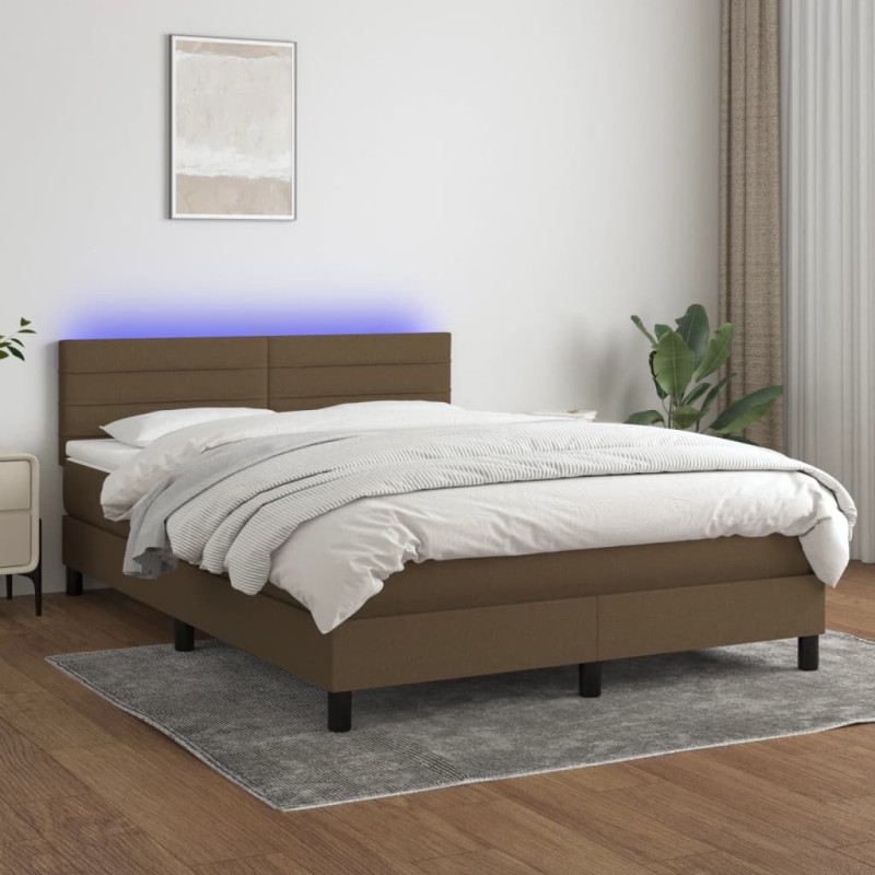 vidaXL Boxspringbett mit Matratze & LED Dunkelbraun 140x200 cm Stoff vidaXL Boxspringbett mit Matratze & LED Dunkelbraun 140x200 cm Stoff