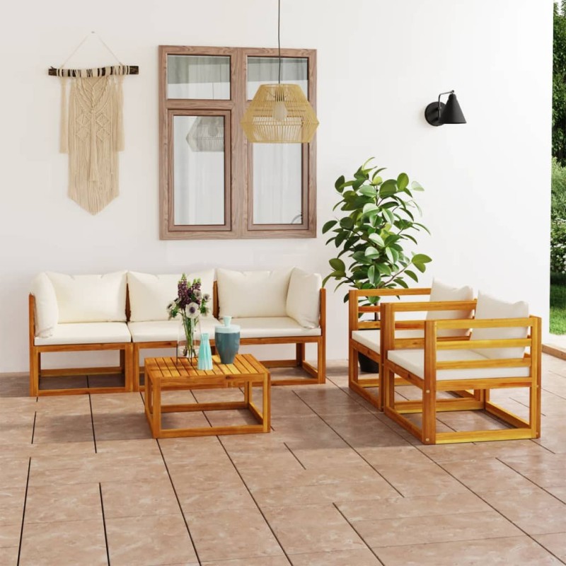 vidaXL 6-tlg. Garten-Lounge-Set mit Auflagen Creme Massivholz Akazie vidaXL 6-tlg. Garten-Lounge-Set mit Auflagen Creme Massivholz Akazie