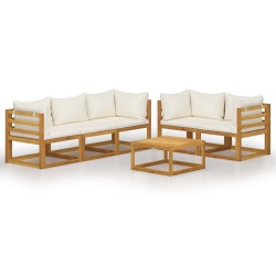vidaXL 6-tlg. Garten-Lounge-Set mit Auflagen Creme Massivholz Akazie