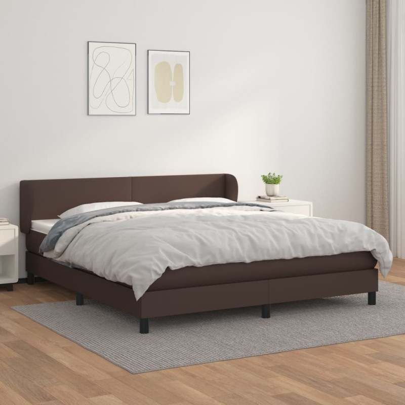 vidaXL Boxspringbett mit Matratze Braun 160x200 cm Kunstleder vidaXL Boxspringbett mit Matratze Braun 160x200 cm Kunstleder