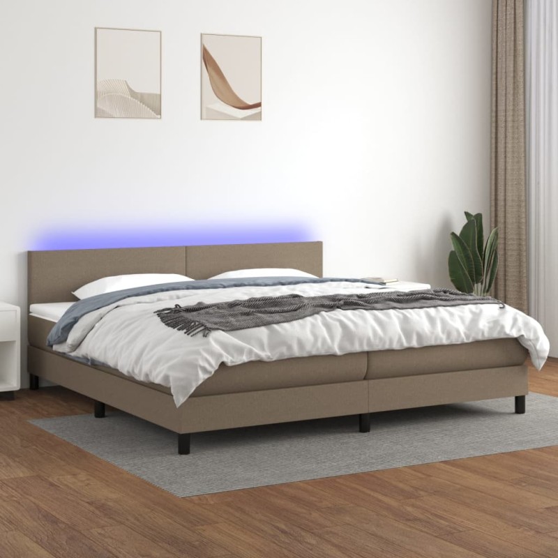 vidaXL Boxspringbett mit Matratze & LED Taupe 200x200 cm Stoff vidaXL Boxspringbett mit Matratze & LED Taupe 200x200 cm Stoff
