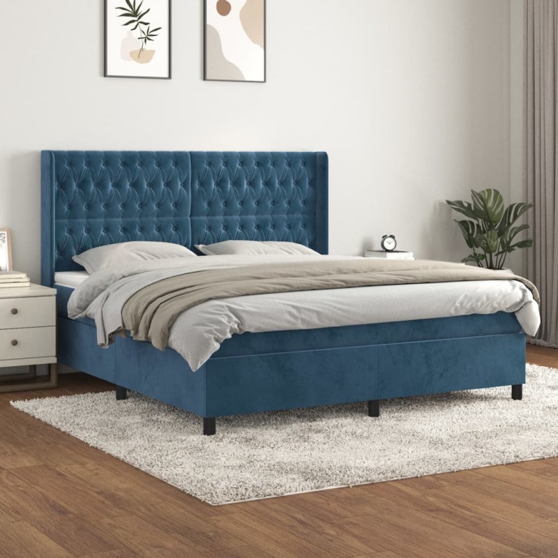 vidaXL Boxspringbett mit Matratze Dunkelblau 180x200 cm Samt vidaXL Boxspringbett mit Matratze Dunkelblau 180x200 cm Samt