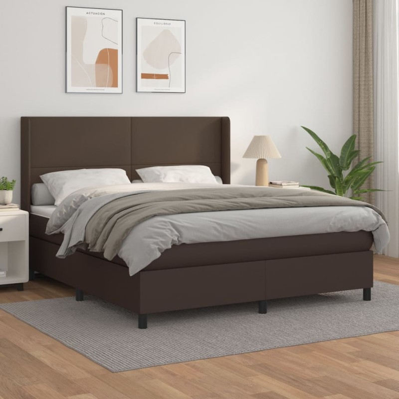 vidaXL Boxspringbett mit Matratze Braun 160x200 cm Kunstleder vidaXL Boxspringbett mit Matratze Braun 160x200 cm Kunstleder