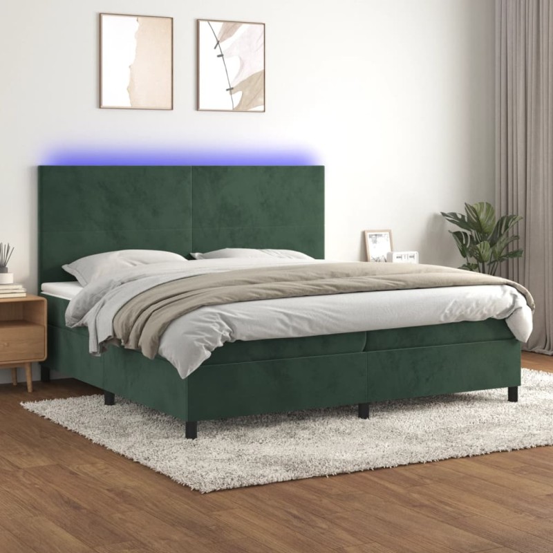 vidaXL Boxspringbett mit Matratze & LED Dunkelgrün 200x200 cm Samt vidaXL Boxspringbett mit Matratze & LED Dunkelgrün 200x200 cm Samt