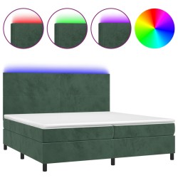 vidaXL Boxspringbett mit Matratze & LED Dunkelgrün 200x200 cm Samt