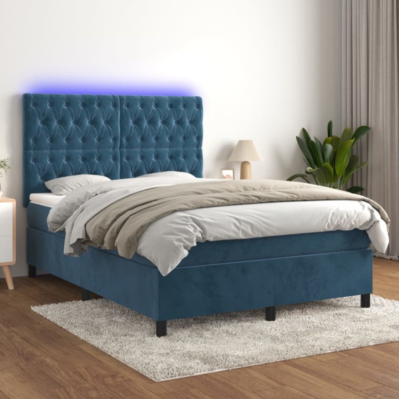 vidaXL Boxspringbett mit Matratze & LED Dunkelblau 140x190 cm Samt vidaXL Boxspringbett mit Matratze & LED Dunkelblau 140x190 cm Samt