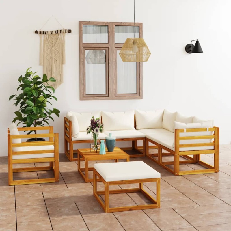 vidaXL 8-tlg. Garten-Lounge-Set mit Auflagen Creme Massivholz Akazie vidaXL 8-tlg. Garten-Lounge-Set mit Auflagen Creme Massivholz Akazie