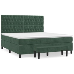 vidaXL Boxspringbett mit Matratze Dunkelgrün 180x200 cm Samt