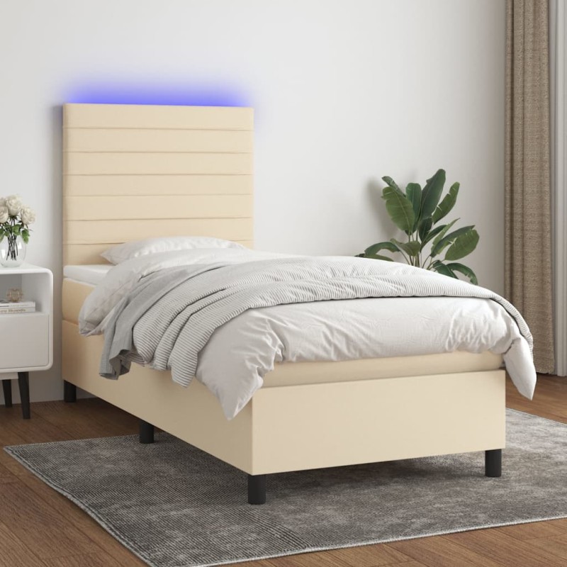 vidaXL Boxspringbett mit Matratze & LED Creme 90x200 cm Stoff vidaXL Boxspringbett mit Matratze & LED Creme 90x200 cm Stoff