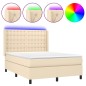 vidaXL Boxspringbett mit Matratze & LED Creme 140x190 cm Stoff vidaXL Boxspringbett mit Matratze & LED Creme 140x190 cm Stoff