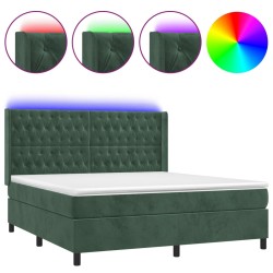 vidaXL Boxspringbett mit Matratze & LED Dunkelgrün 160x200 cm Samt