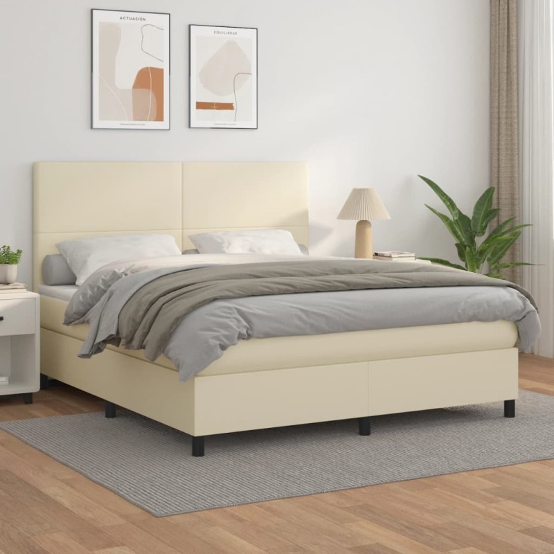 vidaXL Boxspringbett mit Matratze Creme 160x200 cm Kunstleder vidaXL Boxspringbett mit Matratze Creme 160x200 cm Kunstleder