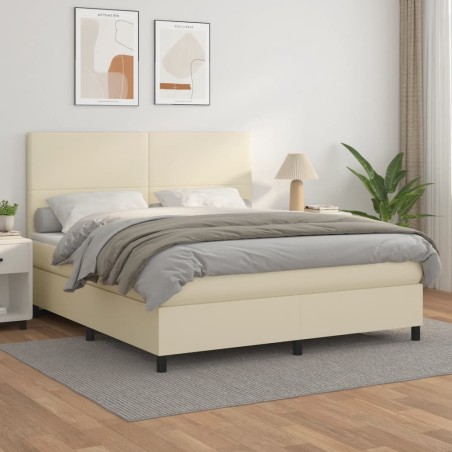 vidaXL Boxspringbett mit Matratze Creme 160x200 cm Kunstleder