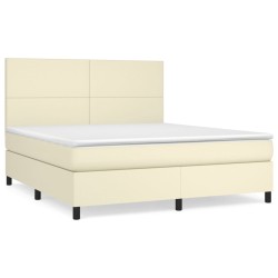 vidaXL Boxspringbett mit Matratze Creme 160x200 cm Kunstleder