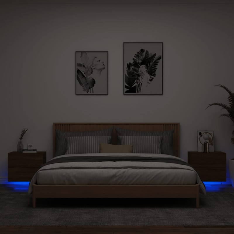 vidaXL Wand-Nachttische mit LED-Leuchten 2 Stk. Braun Eichen-Optik vidaXL Wand-Nachttische mit LED-Leuchten 2 Stk. Braun Eichen-Optik