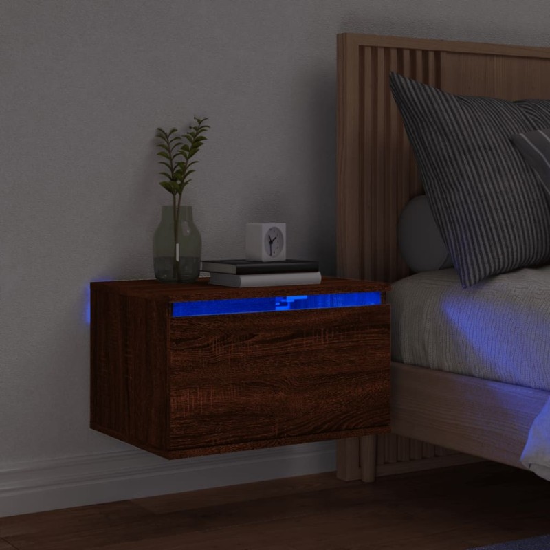 vidaXL Wand-Nachttisch mit LED-Leuchten Braun Eichen-Optik vidaXL Wand-Nachttisch mit LED-Leuchten Braun Eichen-Optik