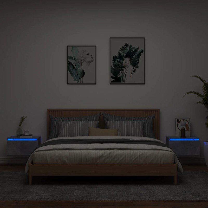vidaXL Wand-Nachttische mit LED-Leuchten 2 Stk. Betongrau vidaXL Wand-Nachttische mit LED-Leuchten 2 Stk. Betongrau