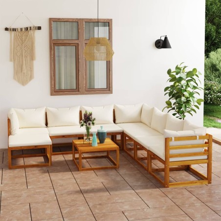 vidaXL 9-tlg. Garten-Lounge-Set mit Auflagen Creme Massivholz Akazie
