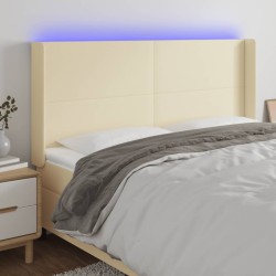 vidaXL LED Kopfteil Creme 163x16x118/128 cm Kunstleder