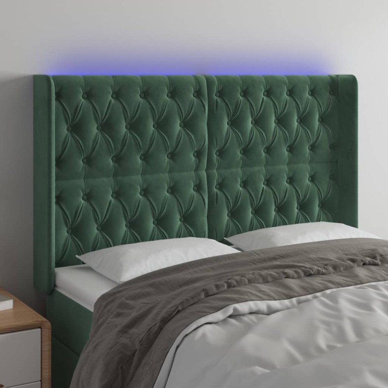 vidaXL LED Kopfteil Dunkelgrün 163x16x118/128 cm Samt vidaXL LED Kopfteil Dunkelgrün 163x16x118/128 cm Samt