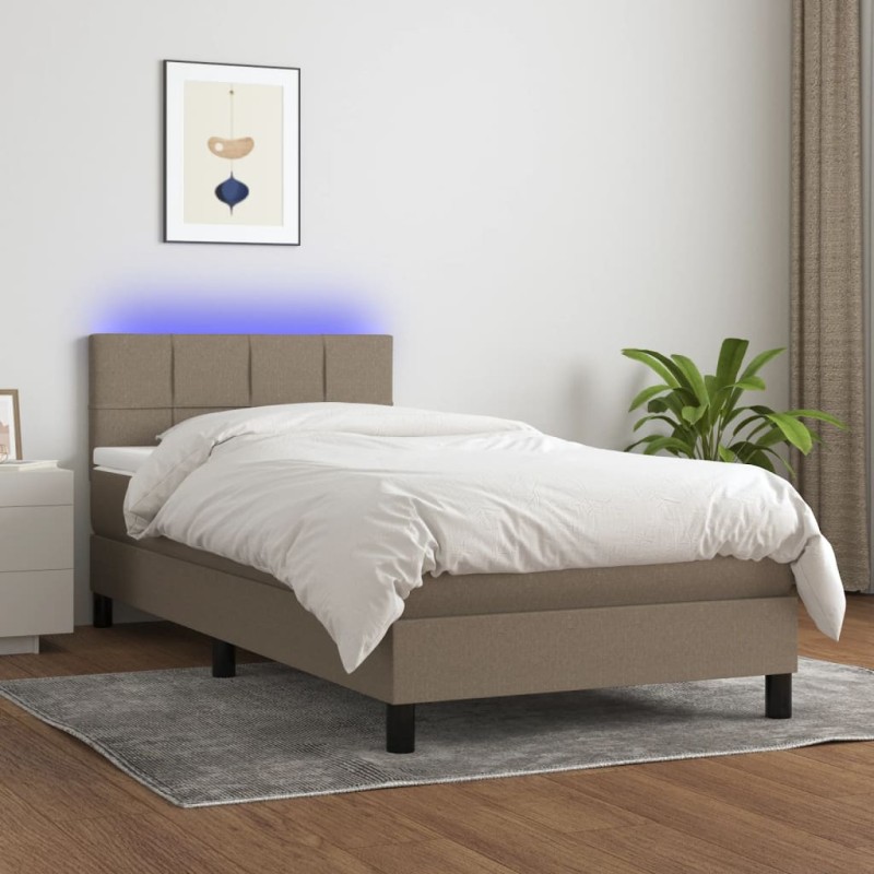 vidaXL Boxspringbett mit Matratze & LED Taupe 100x200 cm Stoff vidaXL Boxspringbett mit Matratze & LED Taupe 100x200 cm Stoff