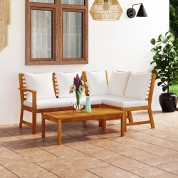 vidaXL 4-tlg. Garten-Lounge-Set mit Auflagen Creme Massivholz Akazie