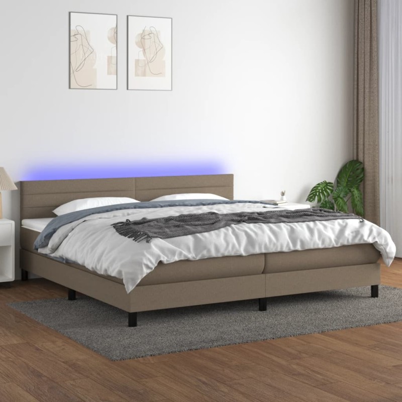 vidaXL Boxspringbett mit Matratze & LED Taupe 200x200 cm Stoff vidaXL Boxspringbett mit Matratze & LED Taupe 200x200 cm Stoff