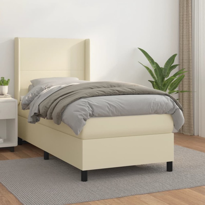 vidaXL Boxspringbett mit Matratze Creme 80x200 cm Kunstleder vidaXL Boxspringbett mit Matratze Creme 80x200 cm Kunstleder