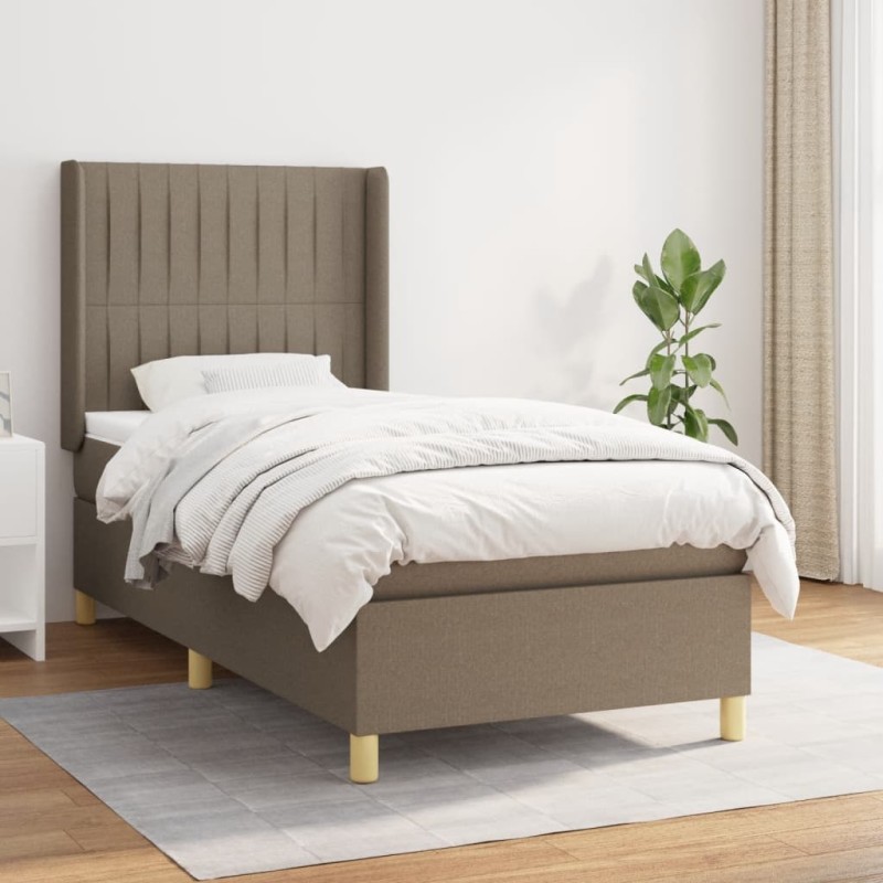 vidaXL Boxspringbett mit Matratze Taupe 100x200 cm Stoff vidaXL Boxspringbett mit Matratze Taupe 100x200 cm Stoff