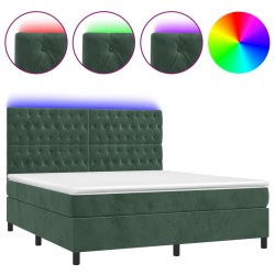 vidaXL Boxspringbett mit Matratze & LED Dunkelgrün 160x200 cm Samt