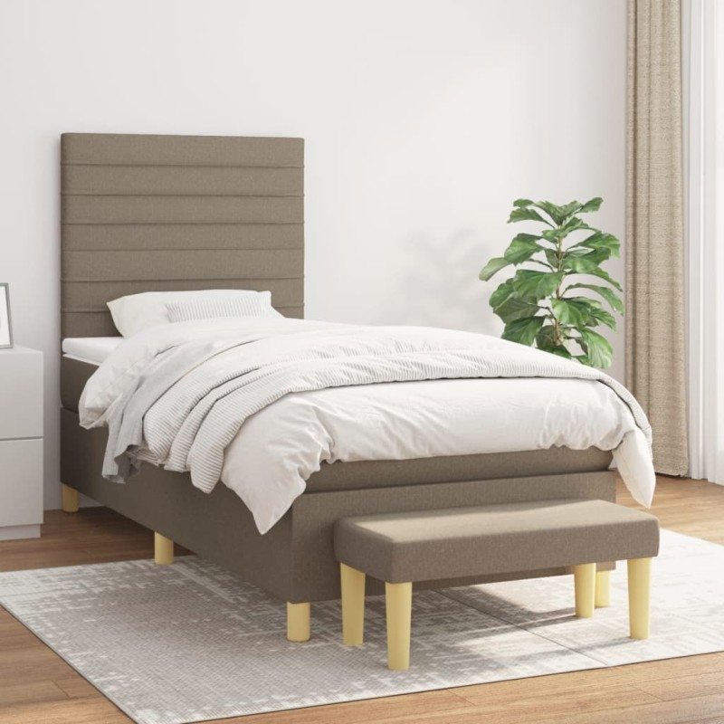 vidaXL Boxspringbett mit Matratze Taupe 100x200 cm Stoff vidaXL Boxspringbett mit Matratze Taupe 100x200 cm Stoff