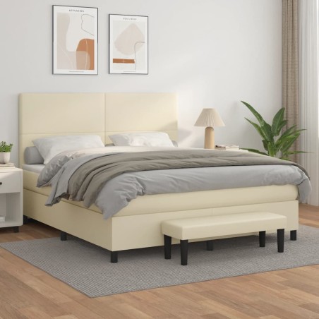 vidaXL Boxspringbett mit Matratze Creme 160x200 cm Kunstleder
