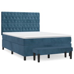vidaXL Boxspringbett mit Matratze Dunkelblau 140x200 cm Samt