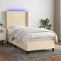vidaXL Boxspringbett mit Matratze & LED Creme 90x200 cm Stoff vidaXL Boxspringbett mit Matratze & LED Creme 90x200 cm Stoff