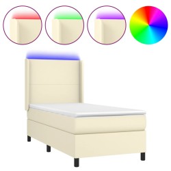 vidaXL Boxspringbett mit Matratze & LED Creme 80x200 cm Kunstleder