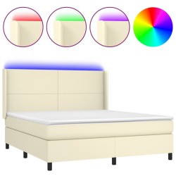 vidaXL Boxspringbett mit Matratze & LED Creme 160x200 cm Kunstleder