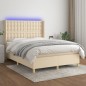 vidaXL Boxspringbett mit Matratze & LED Creme 140x190 cm Stoff vidaXL Boxspringbett mit Matratze & LED Creme 140x190 cm Stoff