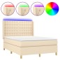 vidaXL Boxspringbett mit Matratze & LED Creme 140x190 cm Stoff vidaXL Boxspringbett mit Matratze & LED Creme 140x190 cm Stoff