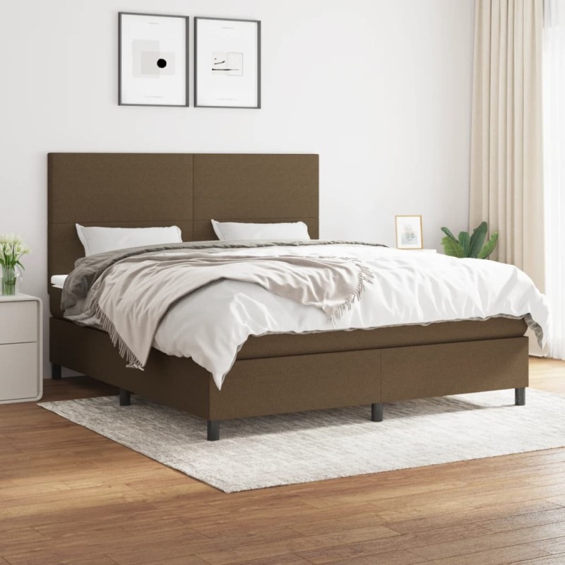 vidaXL Boxspringbett mit Matratze Dunkelbraun 180x200 cm Stoff vidaXL Boxspringbett mit Matratze Dunkelbraun 180x200 cm Stoff