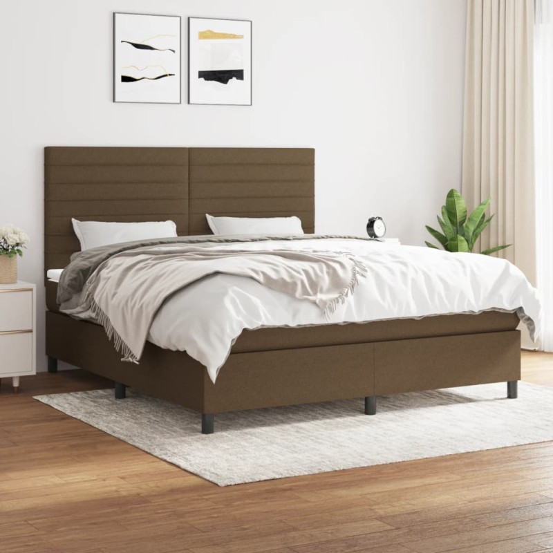 vidaXL Boxspringbett mit Matratze Dunkelbraun 160x200 cm Stoff vidaXL Boxspringbett mit Matratze Dunkelbraun 160x200 cm Stoff