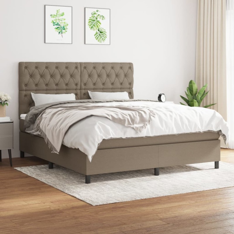 vidaXL Boxspringbett mit Matratze Taupe 160x200 cm Stoff vidaXL Boxspringbett mit Matratze Taupe 160x200 cm Stoff