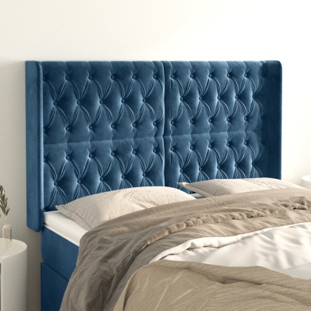 vidaXL Kopfteil mit Ohren Dunkelblau 147x16x118/128 cm Samt