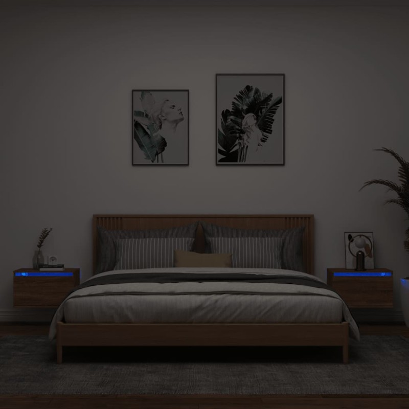 vidaXL Wand-Nachttische mit LED-Leuchten 2 Stk. Braun Eichen-Optik vidaXL Wand-Nachttische mit LED-Leuchten 2 Stk. Braun Eichen-Optik