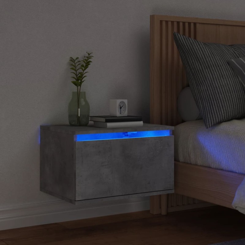 vidaXL Wand-Nachttisch mit LED-Leuchten Betongrau vidaXL Wand-Nachttisch mit LED-Leuchten Betongrau