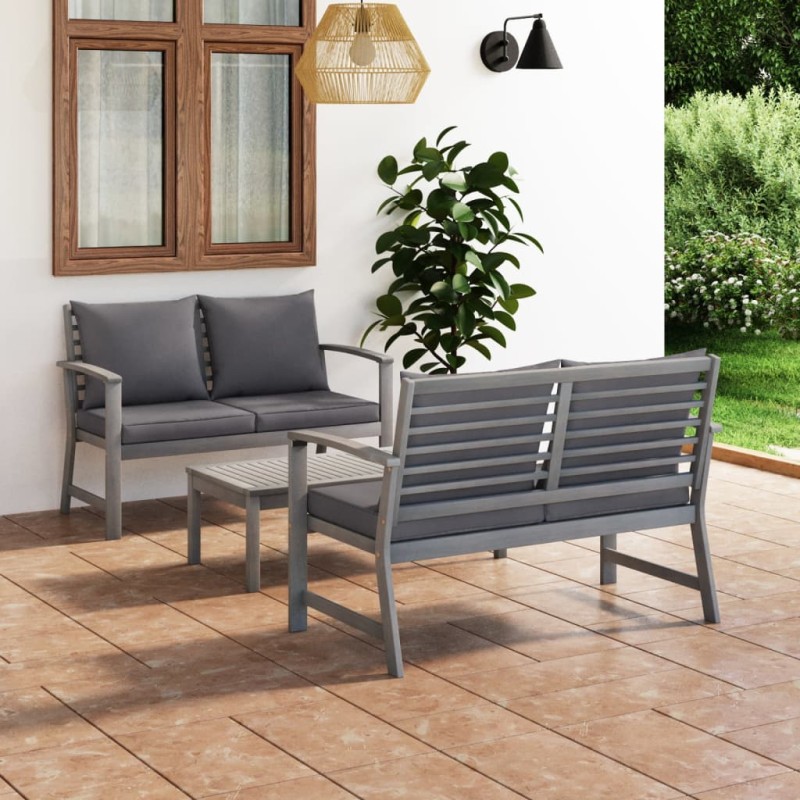 vidaXL 3-tlg. Garten-Lounge-Set mit Auflagen Massivholz Akazie Grau vidaXL 3-tlg. Garten-Lounge-Set mit Auflagen Massivholz Akazie Grau