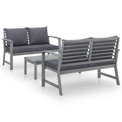 vidaXL 3-tlg. Garten-Lounge-Set mit Auflagen Massivholz Akazie Grau