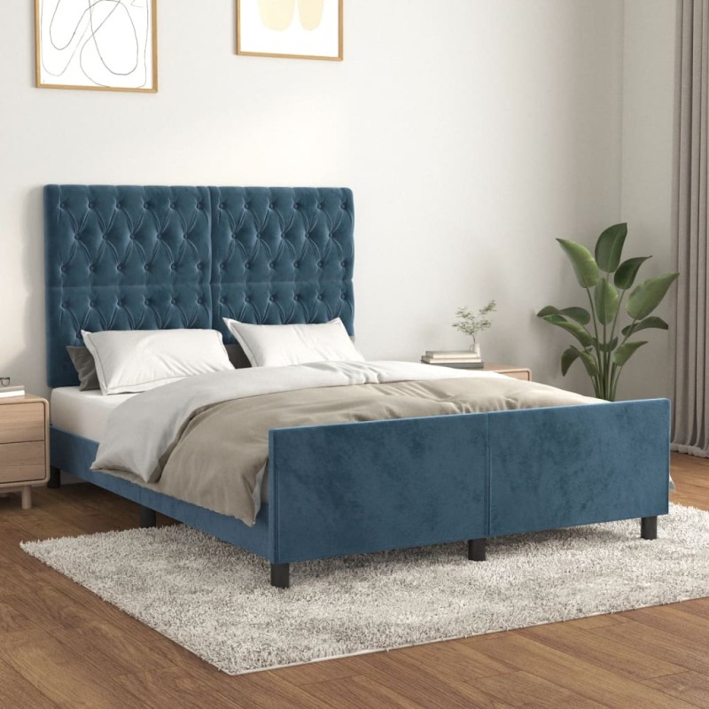 vidaXL Bettgestell mit Kopfteil Dunkelblau 140x190 cm Samt vidaXL Bettgestell mit Kopfteil Dunkelblau 140x190 cm Samt